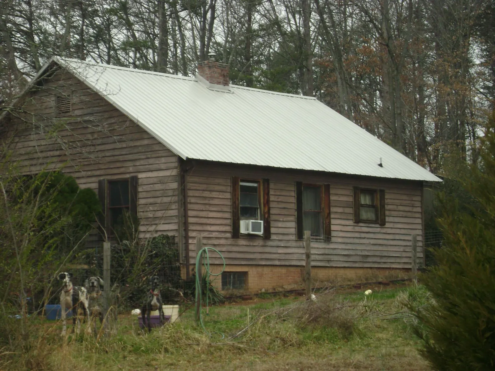 White metal roof on an old wood sided farmhouse, from a Asphalt Shingle Roof Repair job in Englewood